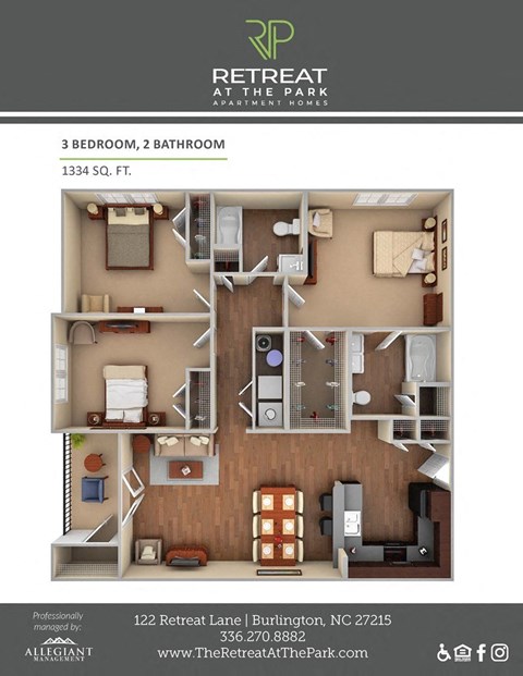 3 Bed 2 Bath Dahlia Floorplan